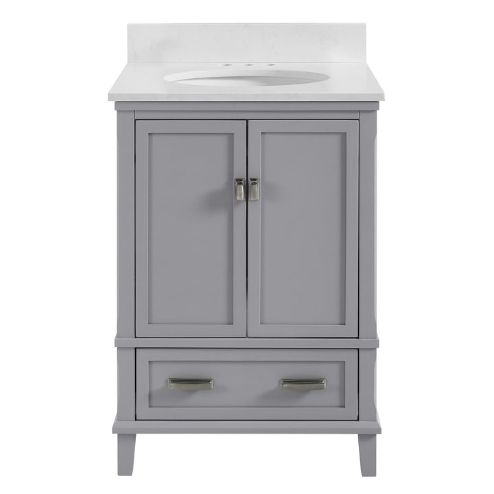 Otum Solid Wood 18-30 Inch Bathroom Vanity with Pre-Installed Oval Porcelain Sink - Gray - 24"