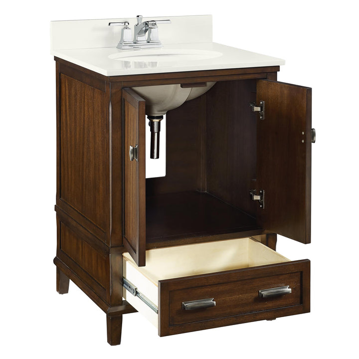 Otum Solid Wood 18-30 Inch Bathroom Vanity with Pre-Installed Oval Porcelain Sink - Dark Walnut - 24"