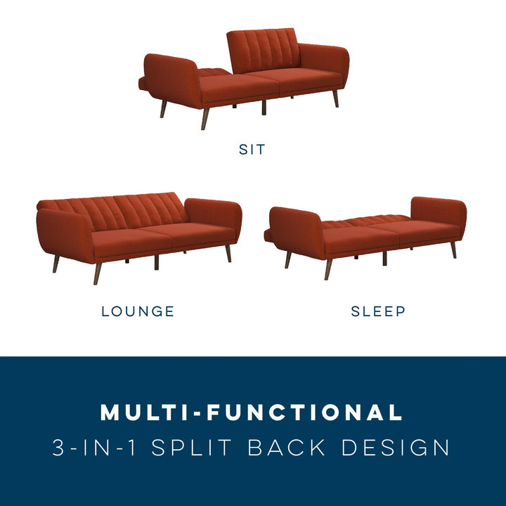 Brittany Futon with Vertical Channel Tufting and Curved Armrests - Orange