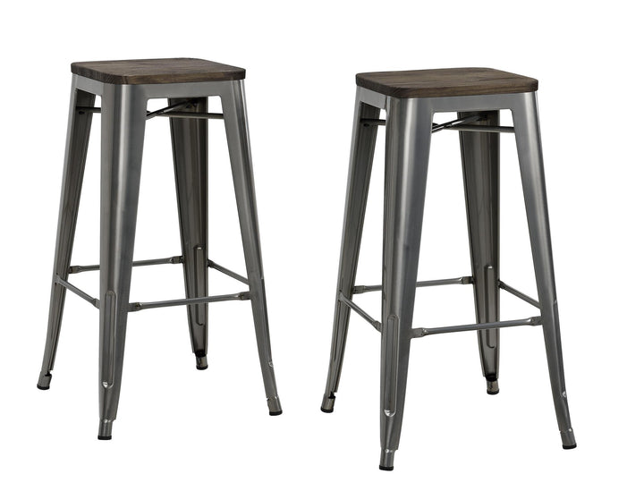 Fusion 30 Inch Metal Backless Bar Stool with Wood Seat, Set of 2 - Silver
