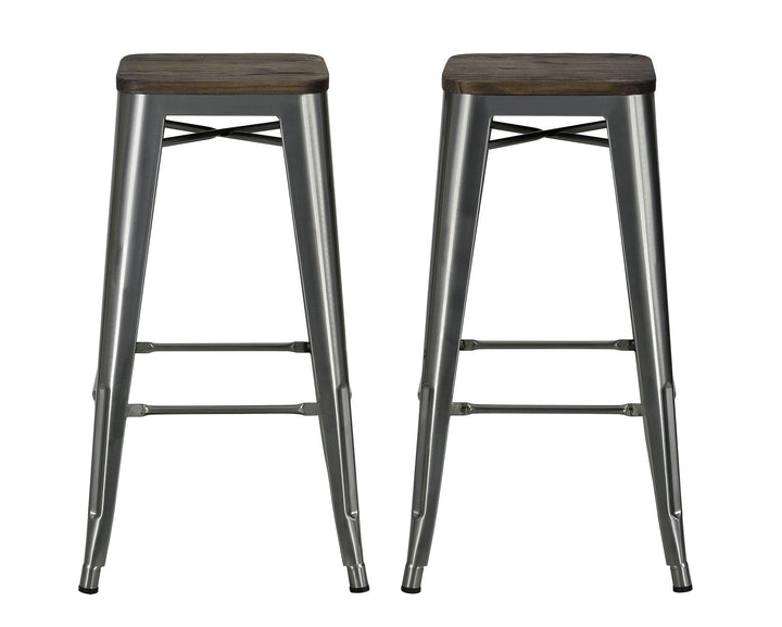 Fusion 30 Inch Metal Backless Bar Stool with Wood Seat, Set of 2 - Silver