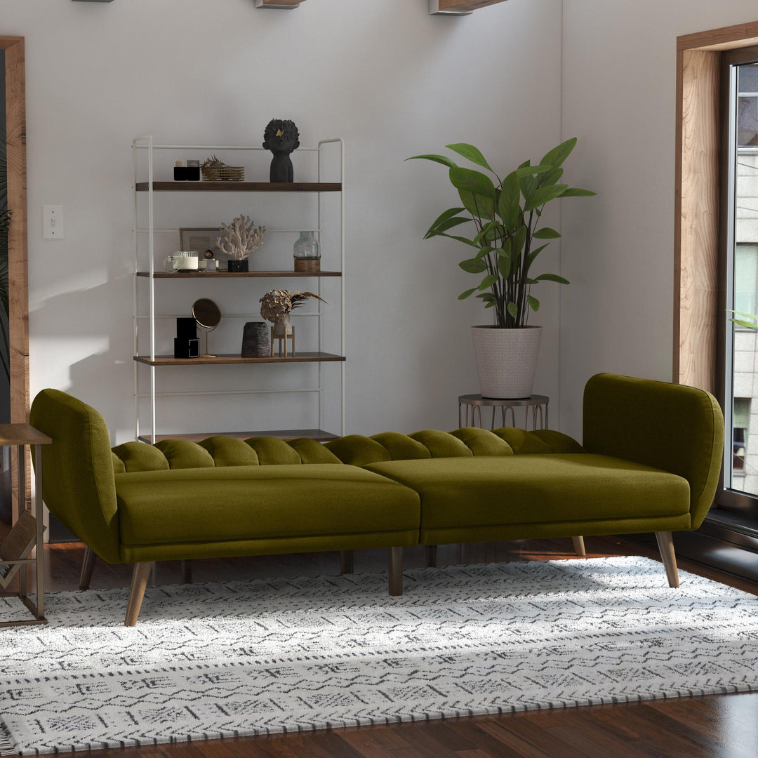Brittany Futon with Vertical Channel Tufting and Curved Armrests - Green