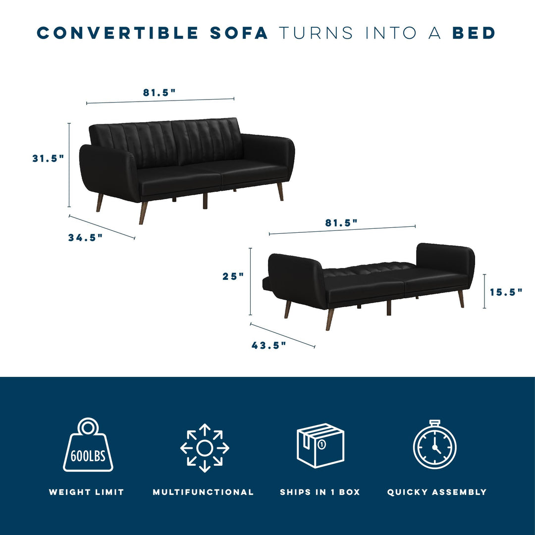 Brittany Futon with Vertical Channel Tufting and Curved Armrests - Black