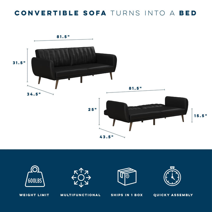 Brittany Futon with Vertical Channel Tufting and Curved Armrests - Black