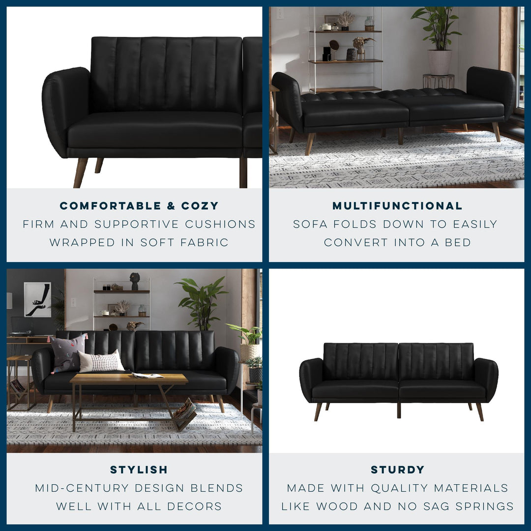Brittany Futon with Vertical Channel Tufting and Curved Armrests - Black
