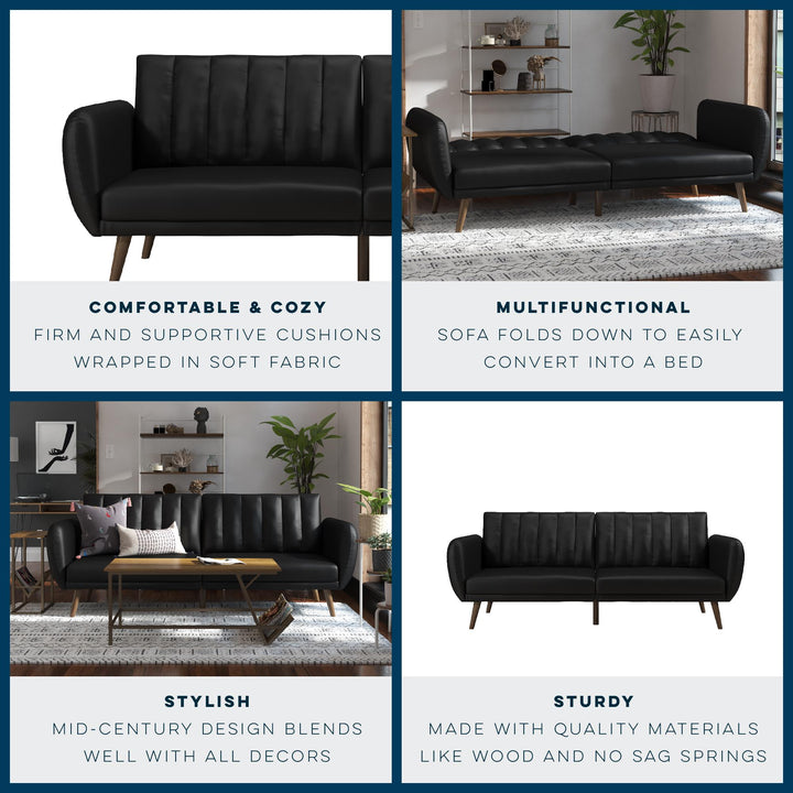 Brittany Futon with Vertical Channel Tufting and Curved Armrests - Black