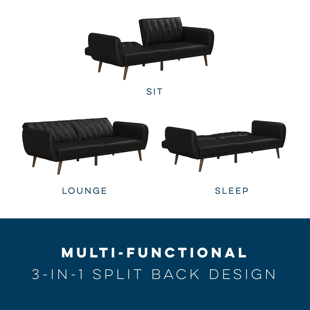 Brittany Futon with Vertical Channel Tufting and Curved Armrests - Black