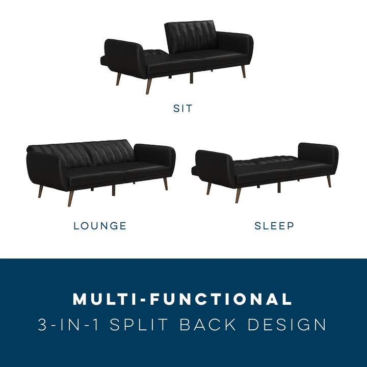 Brittany Futon with Vertical Channel Tufting and Curved Armrests - Black