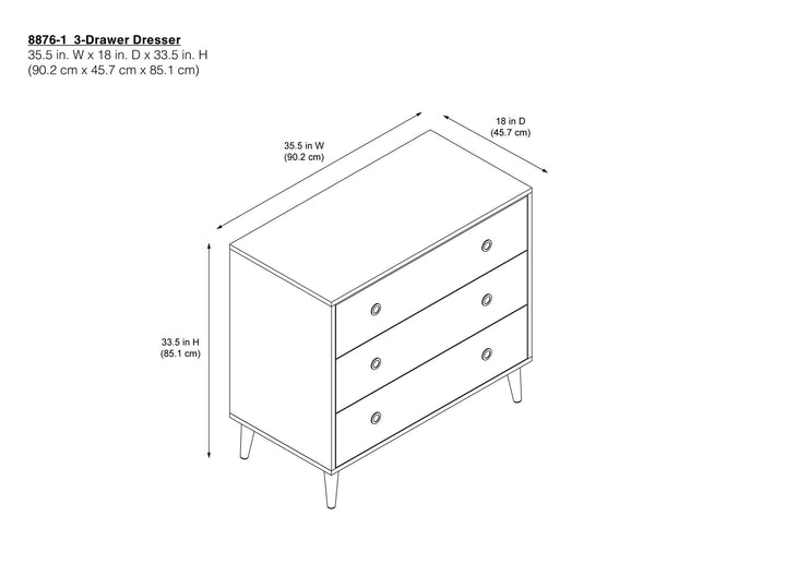 Harper 3-Drawer Storage Dresser - White