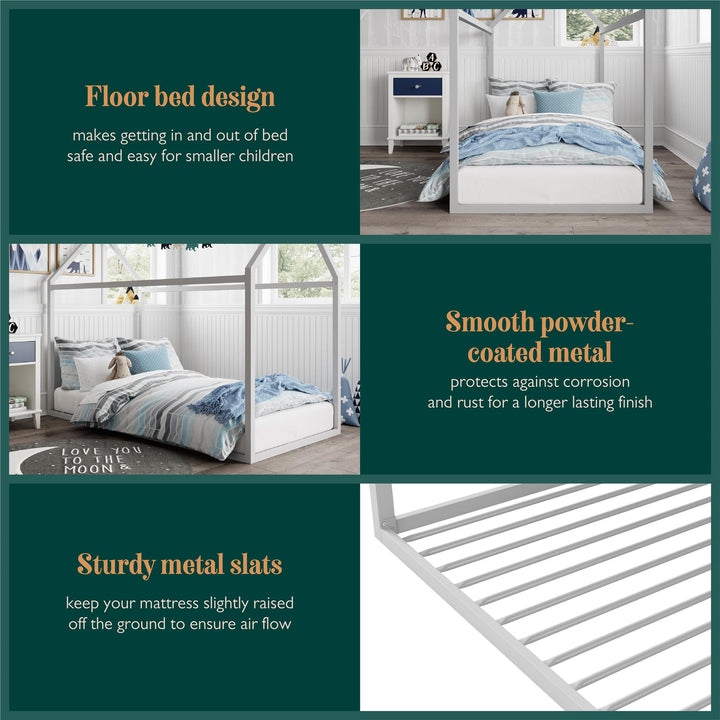 Rowan Valley Skyler Sturdy Floor Metal House Bed with Slats - Dove Gray - Twin