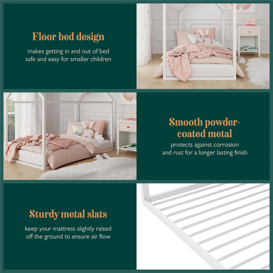 Rowan Valley Skyler Sturdy Floor Metal House Bed with Slats - White - Twin