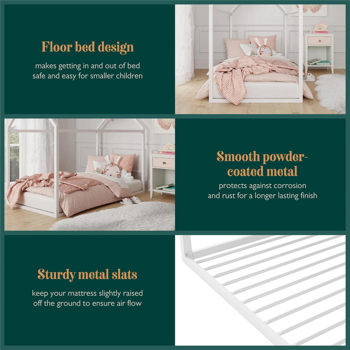 Rowan Valley Skyler Sturdy Floor Metal House Bed with Slats - White - Twin