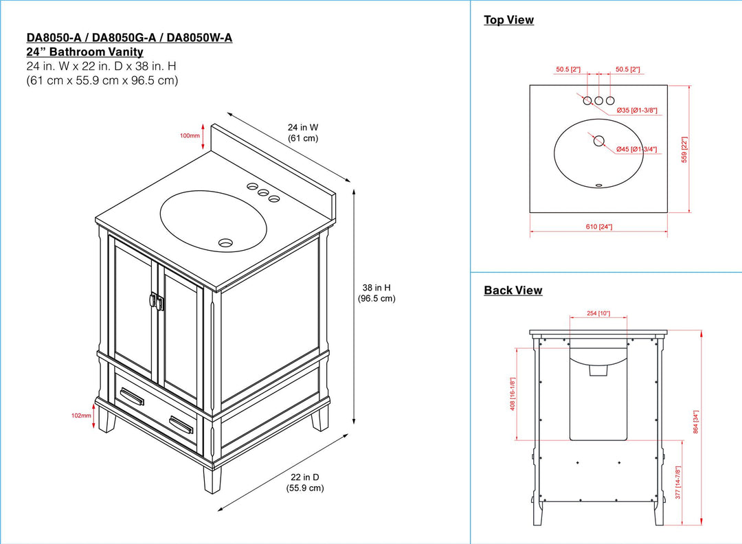 Otum Solid Wood 18-30 Inch Bathroom Vanity with Pre-Installed Oval Porcelain Sink - Dark Walnut - 24"