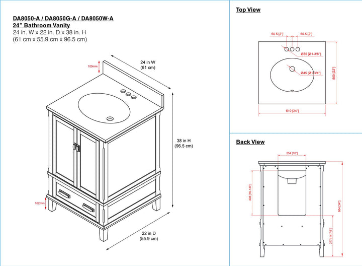 Otum Solid Wood 18-30 Inch Bathroom Vanity with Pre-Installed Oval Porcelain Sink - Dark Walnut - 24"