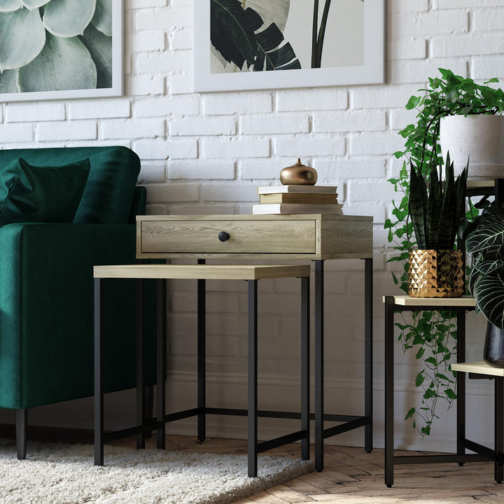 Brookville Nesting Side Tables with Minimalistic 2-Tone Design - Natural