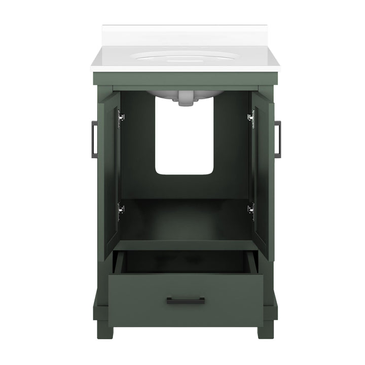 Sunnybrooke Solid Wood 24-30 Inch Bathroom Vanity with Pre-Installed Oval Porcelain Sink - Green - 24"