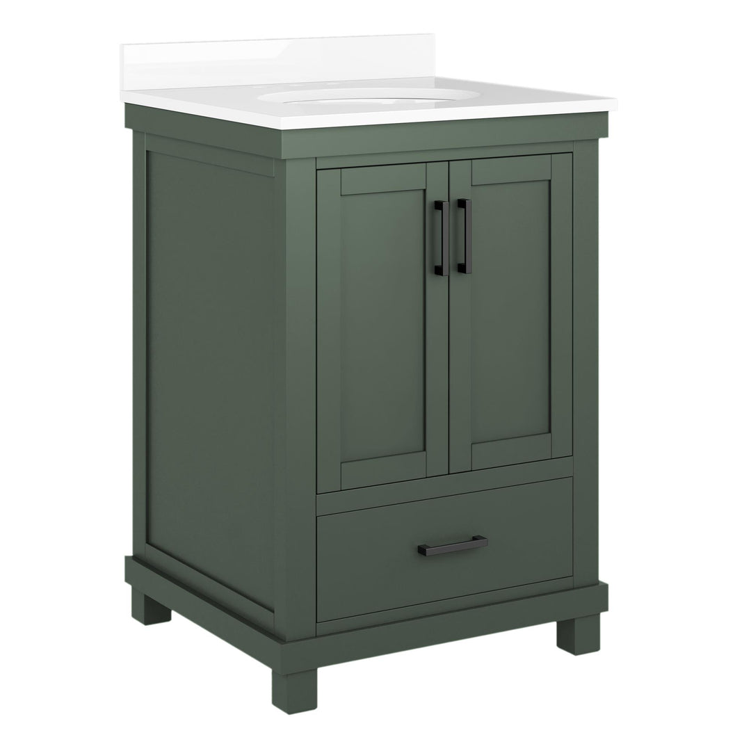Sunnybrooke Solid Wood 24-30 Inch Bathroom Vanity with Pre-Installed Oval Porcelain Sink - Green - 24"