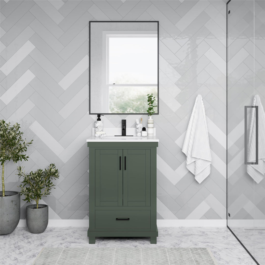 Sunnybrooke Solid Wood 24-30 Inch Bathroom Vanity with Pre-Installed Oval Porcelain Sink - Green - 24"