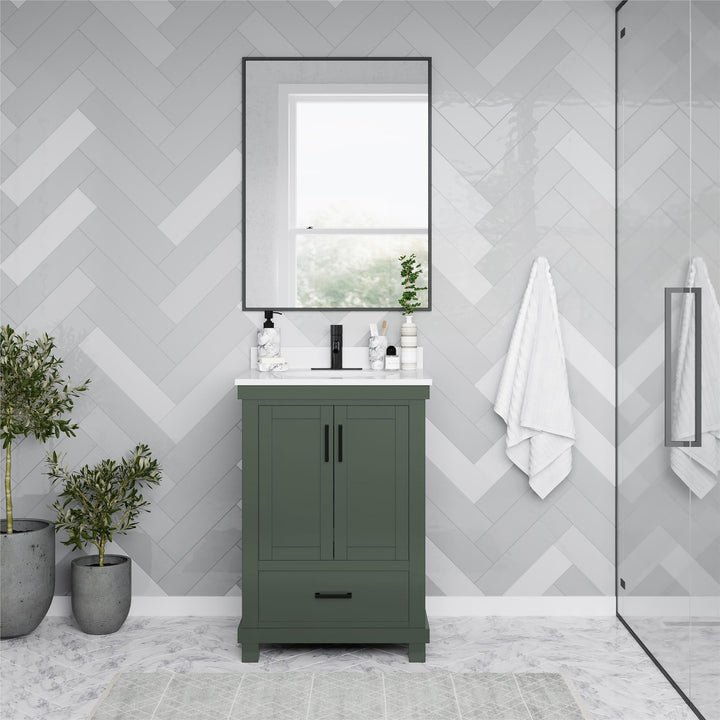 Sunnybrooke Solid Wood 24-30 Inch Bathroom Vanity with Pre-Installed Oval Porcelain Sink - Green - 24"