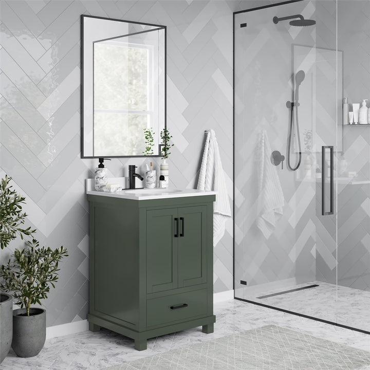 Sunnybrooke Solid Wood 24-30 Inch Bathroom Vanity with Pre-Installed Oval Porcelain Sink - Green - 24"