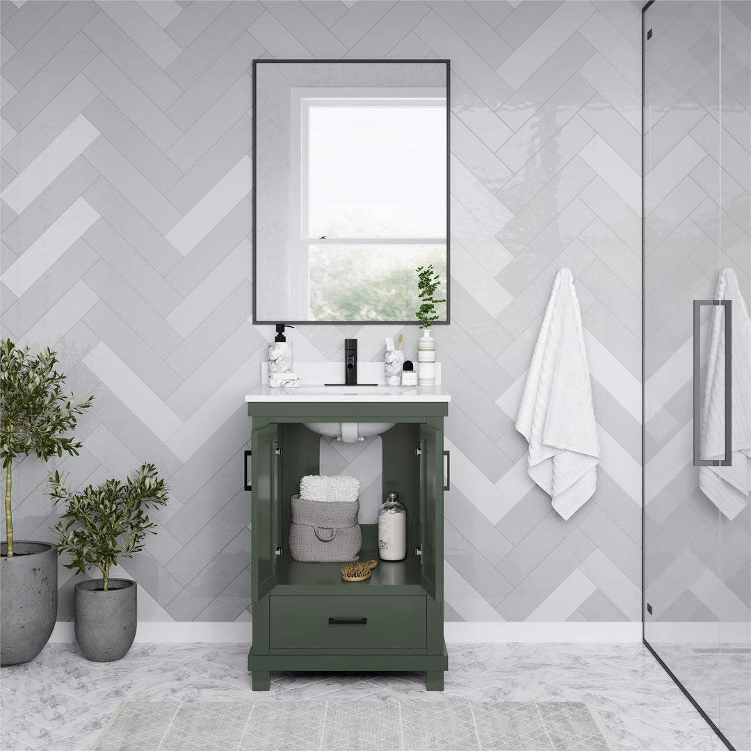 Sunnybrooke Solid Wood 24-30 Inch Bathroom Vanity with Pre-Installed Oval Porcelain Sink - Green - 24"