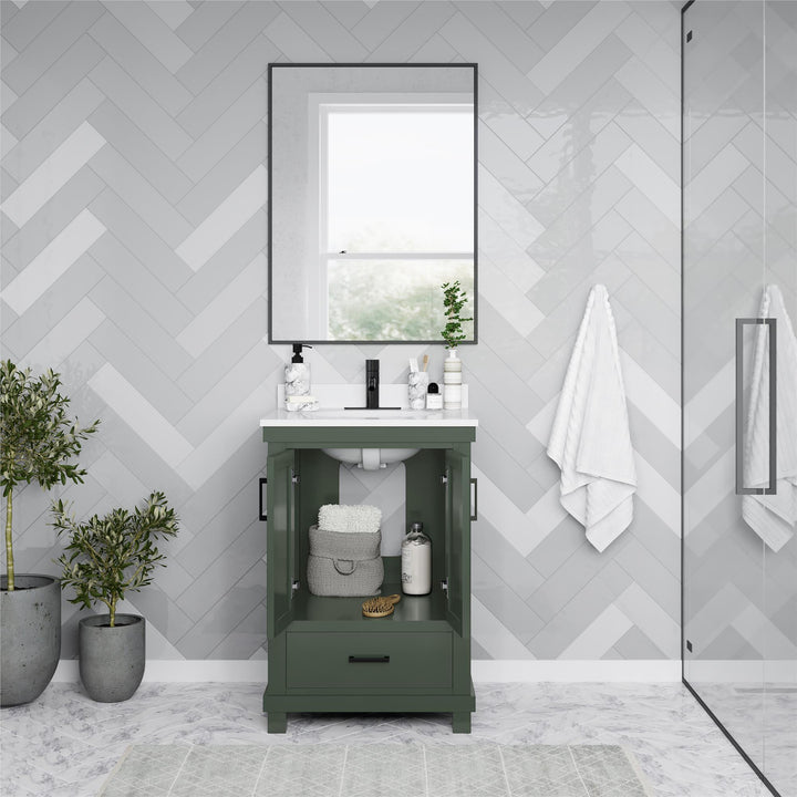 Sunnybrooke Solid Wood 24-30 Inch Bathroom Vanity with Pre-Installed Oval Porcelain Sink - Green - 24"