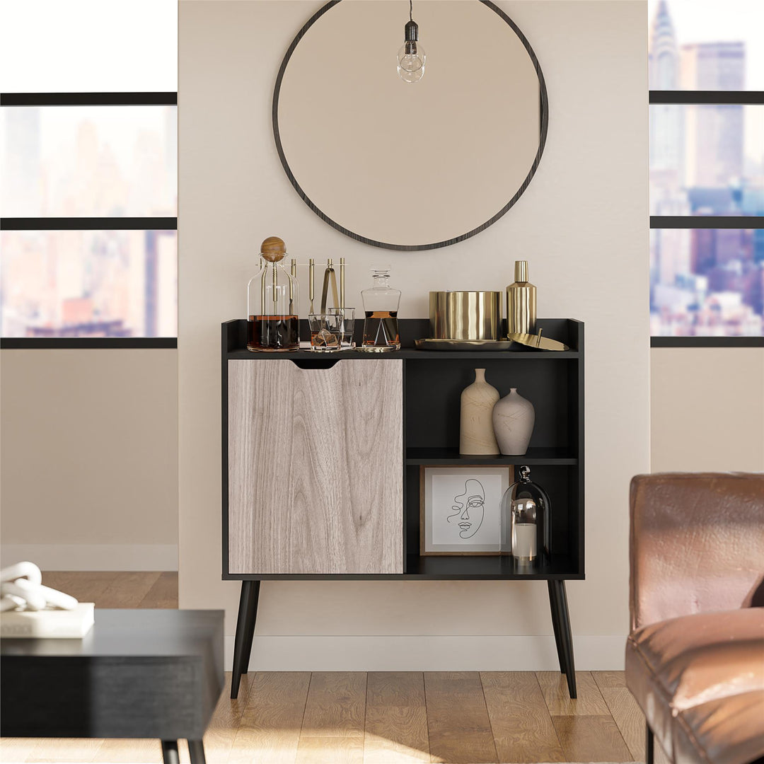 Grafton Bar Cabinet with 4 Shelves and 2 Bottle Dividers - Black Oak