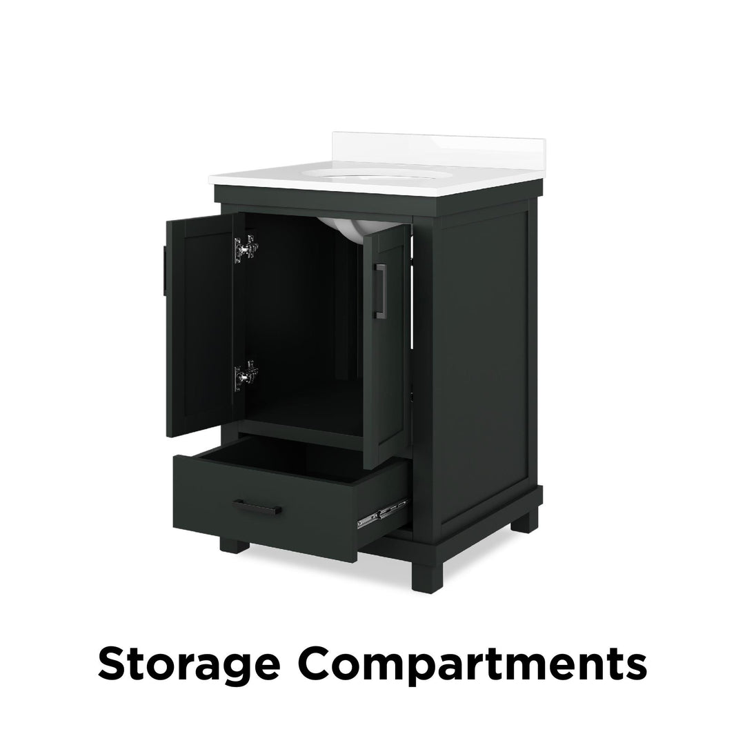 Sunnybrooke Solid Wood 24-30 Inch Bathroom Vanity with Pre-Installed Oval Porcelain Sink - Green - 24"