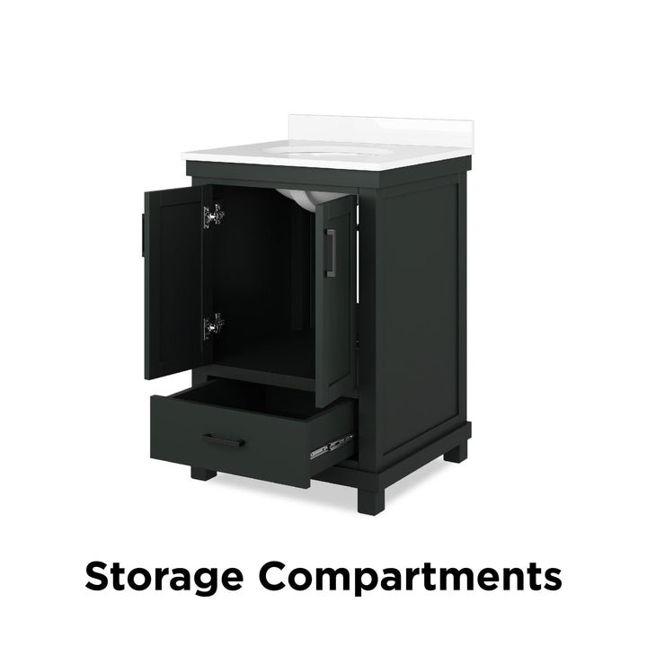 Sunnybrooke Solid Wood 24-30 Inch Bathroom Vanity with Pre-Installed Oval Porcelain Sink - Green - 24"