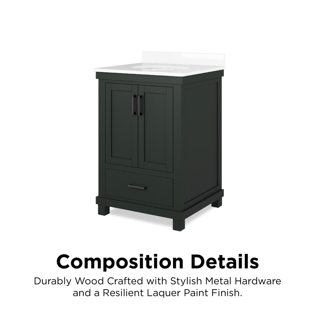Sunnybrooke Solid Wood 24-30 Inch Bathroom Vanity with Pre-Installed Oval Porcelain Sink - Green - 24"