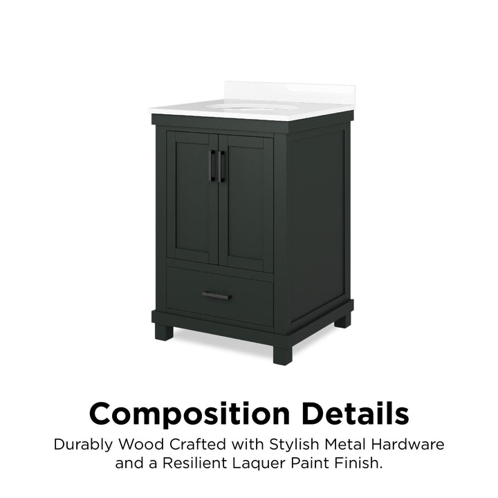 Sunnybrooke Solid Wood 24-30 Inch Bathroom Vanity with Pre-Installed Oval Porcelain Sink - Green - 24"