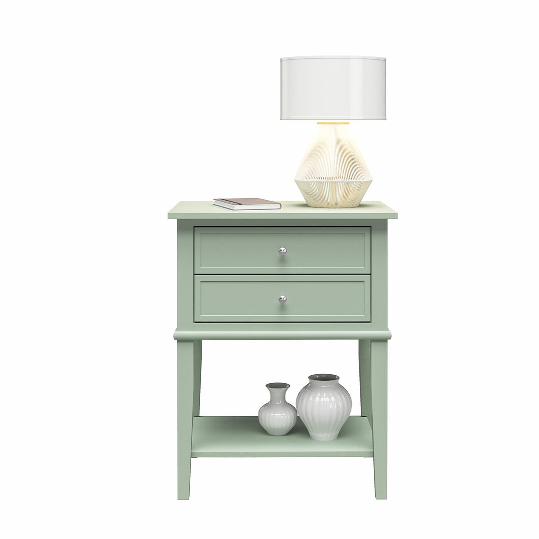 Franklin Nightstand Table with 2 Drawers and Lower Shelf - Pale Green