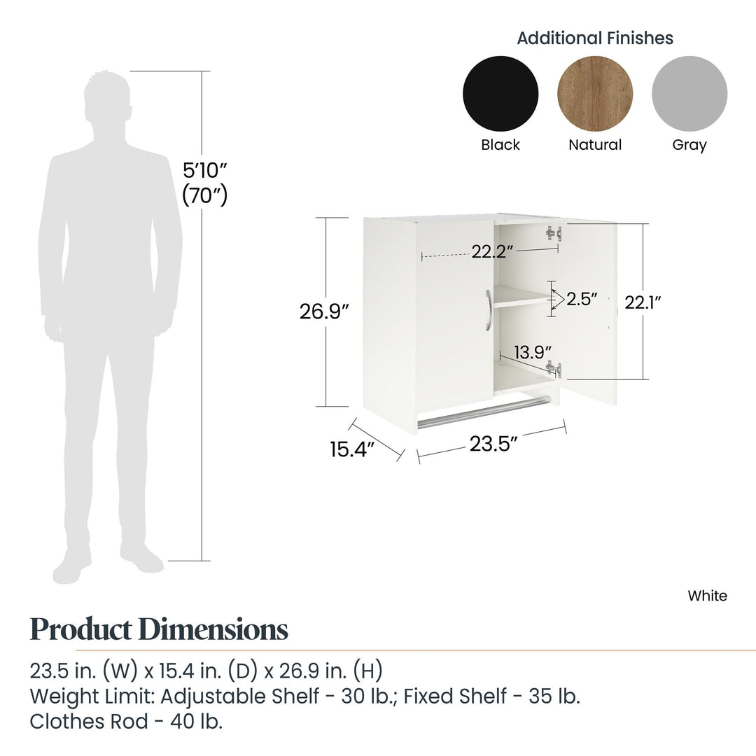 Basin 2 Door Wall Storage Cabinet with Hanging Rod - Dove Gray