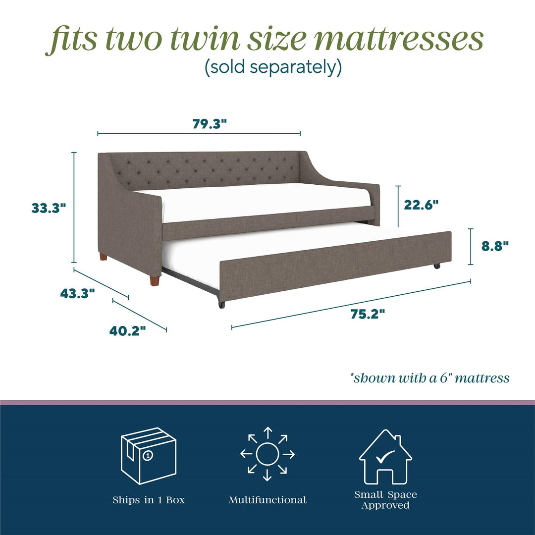 Her Majesty Daybed and Trundle - Grey Linen - Twin
