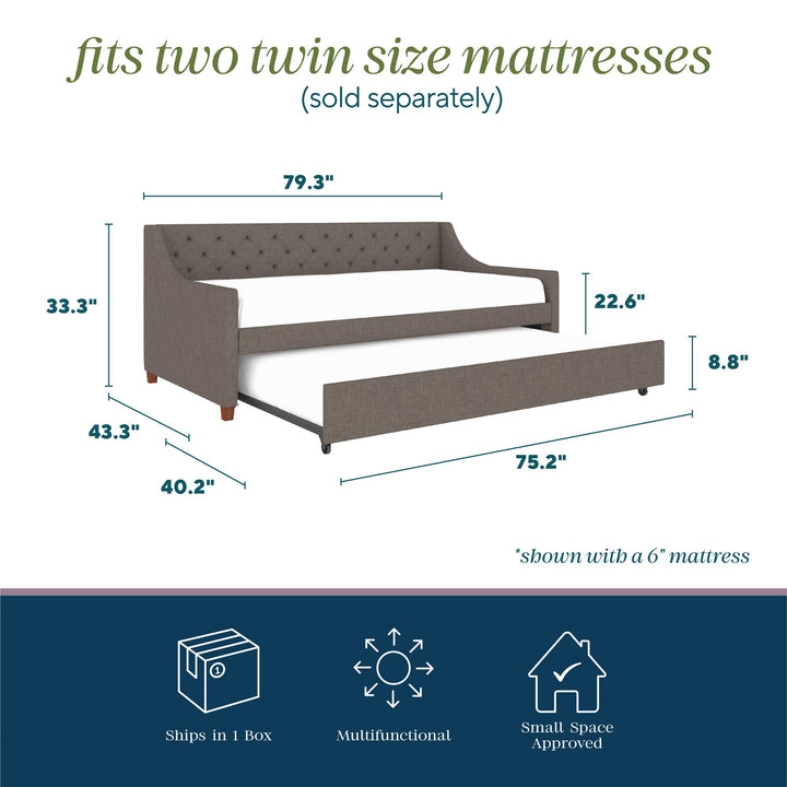 Her Majesty Daybed and Trundle - Grey Linen - Twin