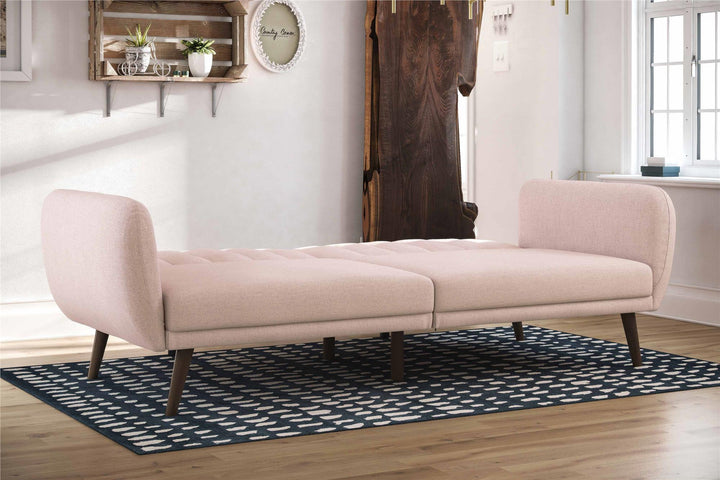 Brittany Futon with Vertical Channel Tufting and Curved Armrests - Pink