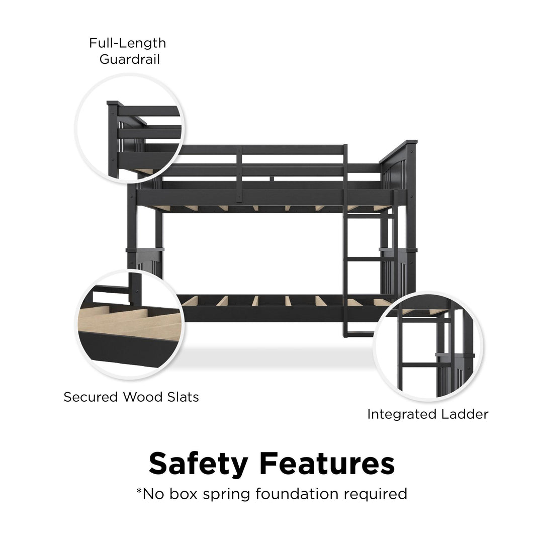Tadeo Twin Size Bunk Bed for Kids - Black - Twin-Over-Twin