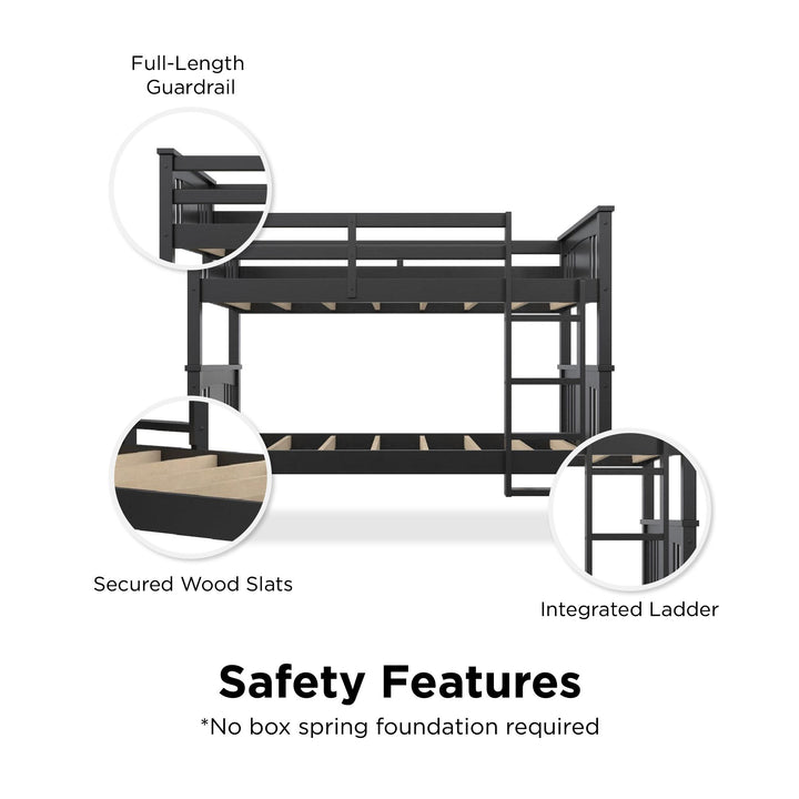Tadeo Twin Size Bunk Bed for Kids - Black - Twin-Over-Twin