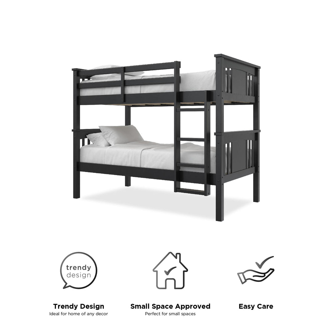 Tadeo Twin Size Bunk Bed for Kids - Black - Twin-Over-Twin