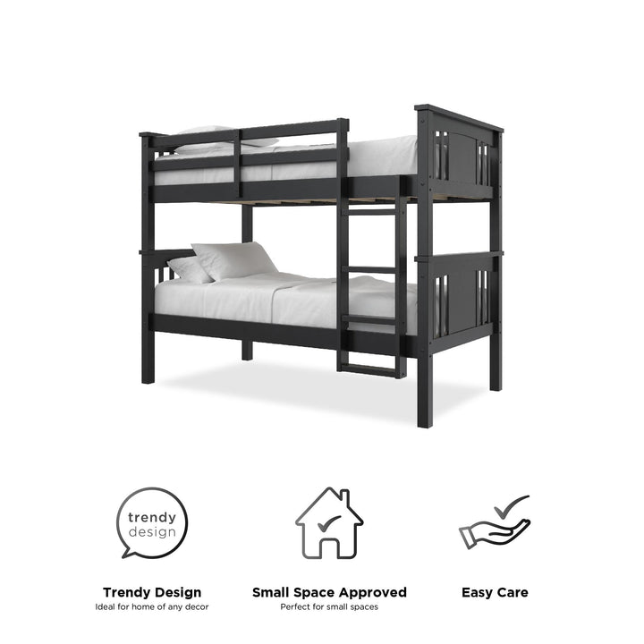 Tadeo Twin Size Bunk Bed for Kids - Black - Twin-Over-Twin