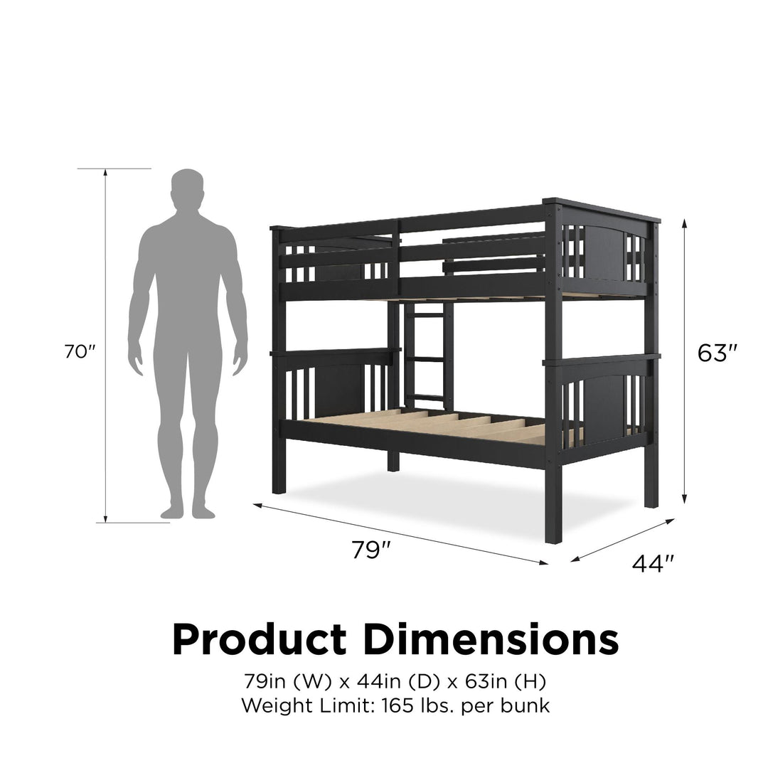 Tadeo Twin Size Bunk Bed for Kids - Black - Twin-Over-Twin