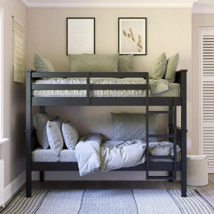 Tadeo Twin Size Bunk Bed for Kids - Black - Twin-Over-Twin