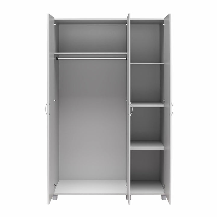 Basin 3 Door Wardrobe with Clothing Rod & Adjustable Shelving - Dove Gray