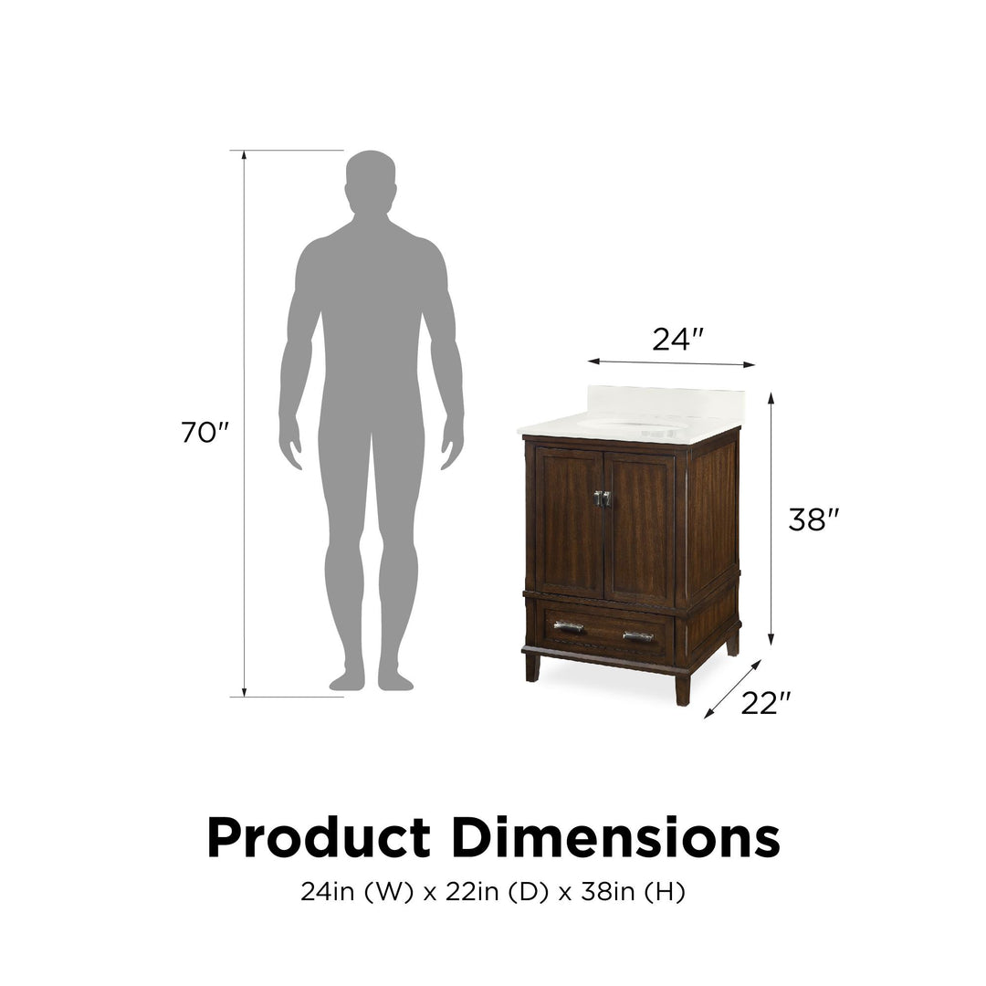 Otum Solid Wood 18-30 Inch Bathroom Vanity with Pre-Installed Oval Porcelain Sink - Dark Walnut - 24"