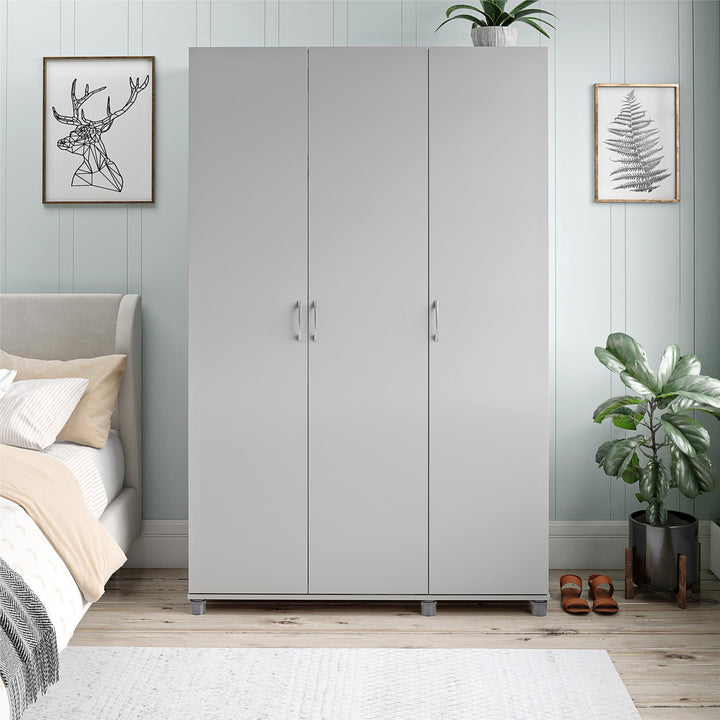 Basin 3 Door Wardrobe with Clothing Rod & Adjustable Shelving - Dove Gray