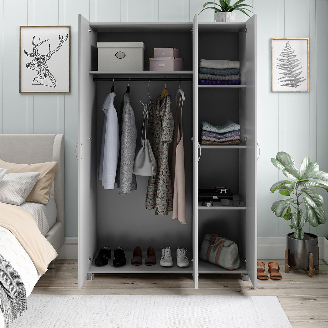 Basin 3 Door Wardrobe with Clothing Rod & Adjustable Shelving - Dove Gray