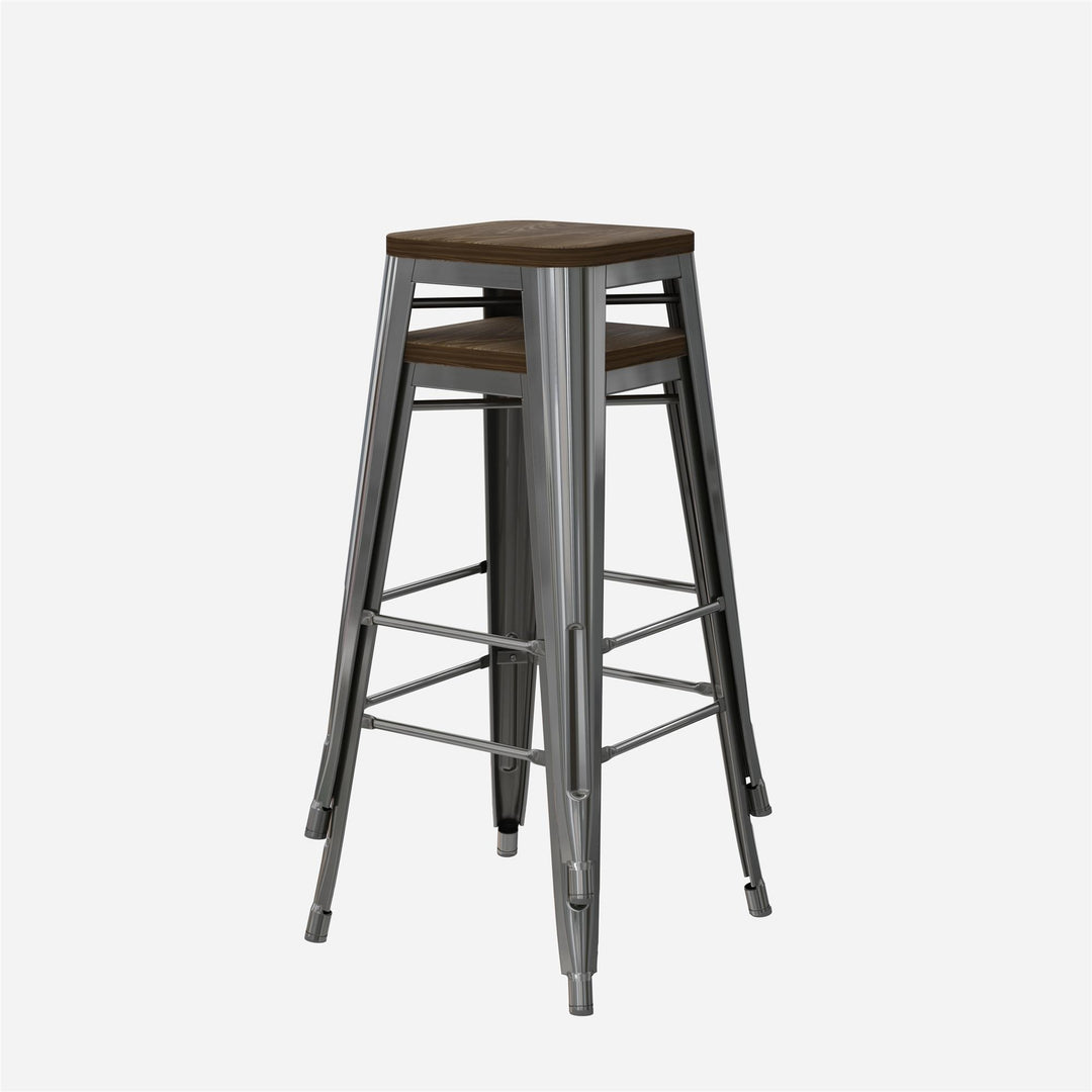Fusion 30 Inch Metal Backless Bar Stool with Wood Seat, Set of 2 - Silver