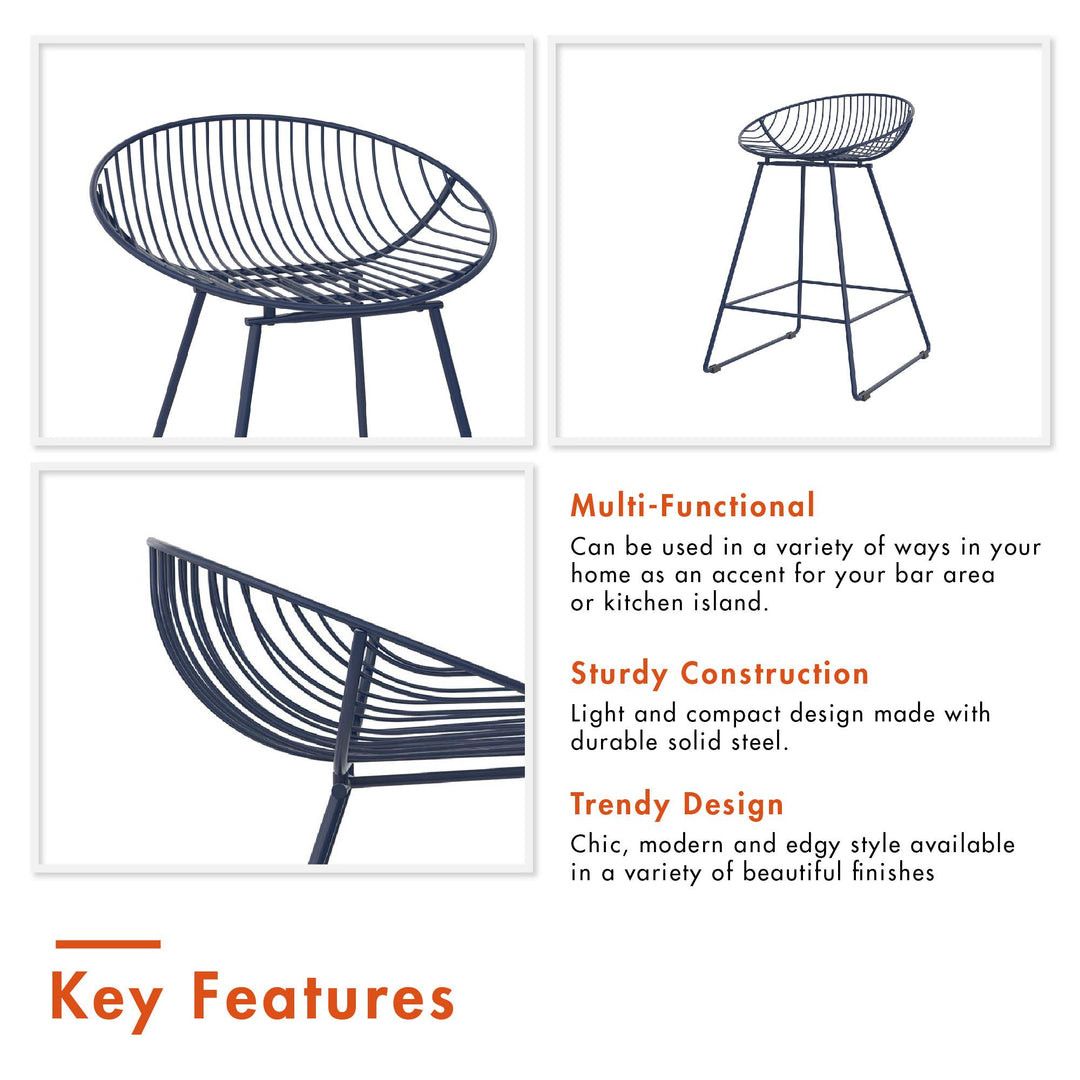 Ellis Wire Counter Height Bar Stool - Navy