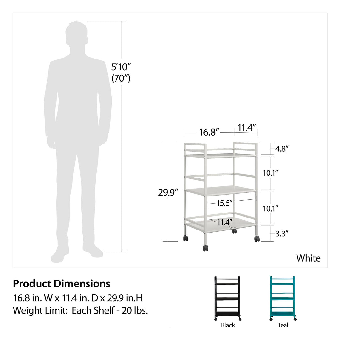 Marshall 3 Shelf Industrial Metal Rolling Utility Cart - Black