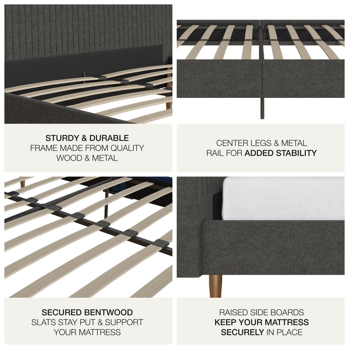 Daphne Velvet Upholstered Bed with Channel Tufted Headboard - Dark Gray - Queen